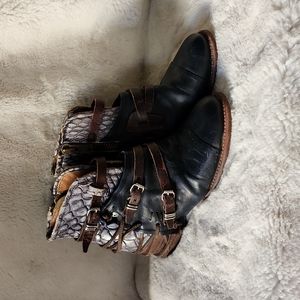 Navy Snakeskin Crue Booties